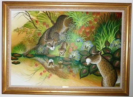 <p>Gustavo Novoa (Chilean, b. 1941); Unknown title, 1980; Oil on board; signed and dated at bottom right; 42 3/4 x 69 1/4 (framed)</p>